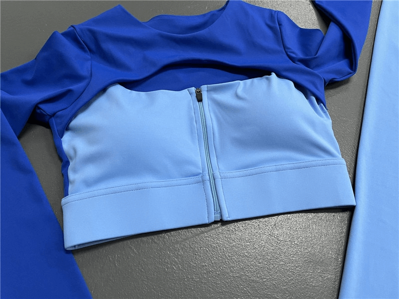 Stylish Elastic Sports Women's Top with Zipper, Long Sleeves, Nylon-Spandex, O-Neck, Blue - SF1166